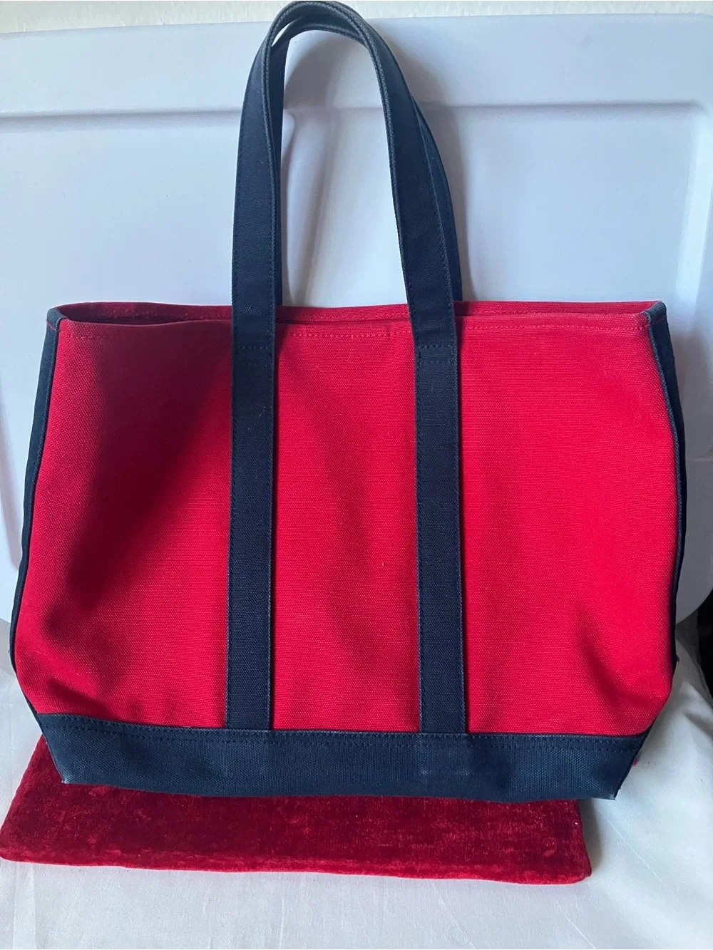 Ralph Lauren Red Navy Blue Thick Canvas Tote Bag Embroidered Pony Logo.